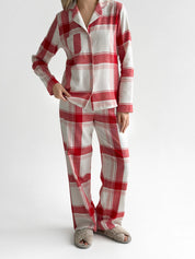 Flannel pajama set "red check" on milky