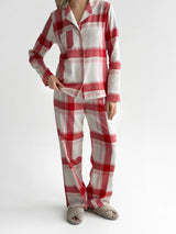 Flannel pajama set "red check" on milky