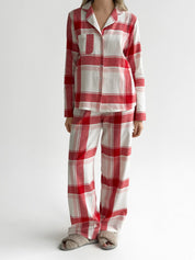 Flannel pajama set "red check" on milky