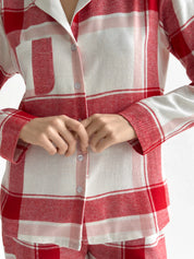 Flannel pajama set "red check" on milky
