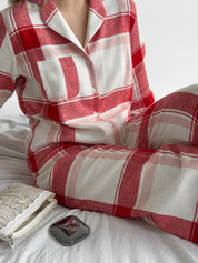 Flannel pajama set "red check" on milky