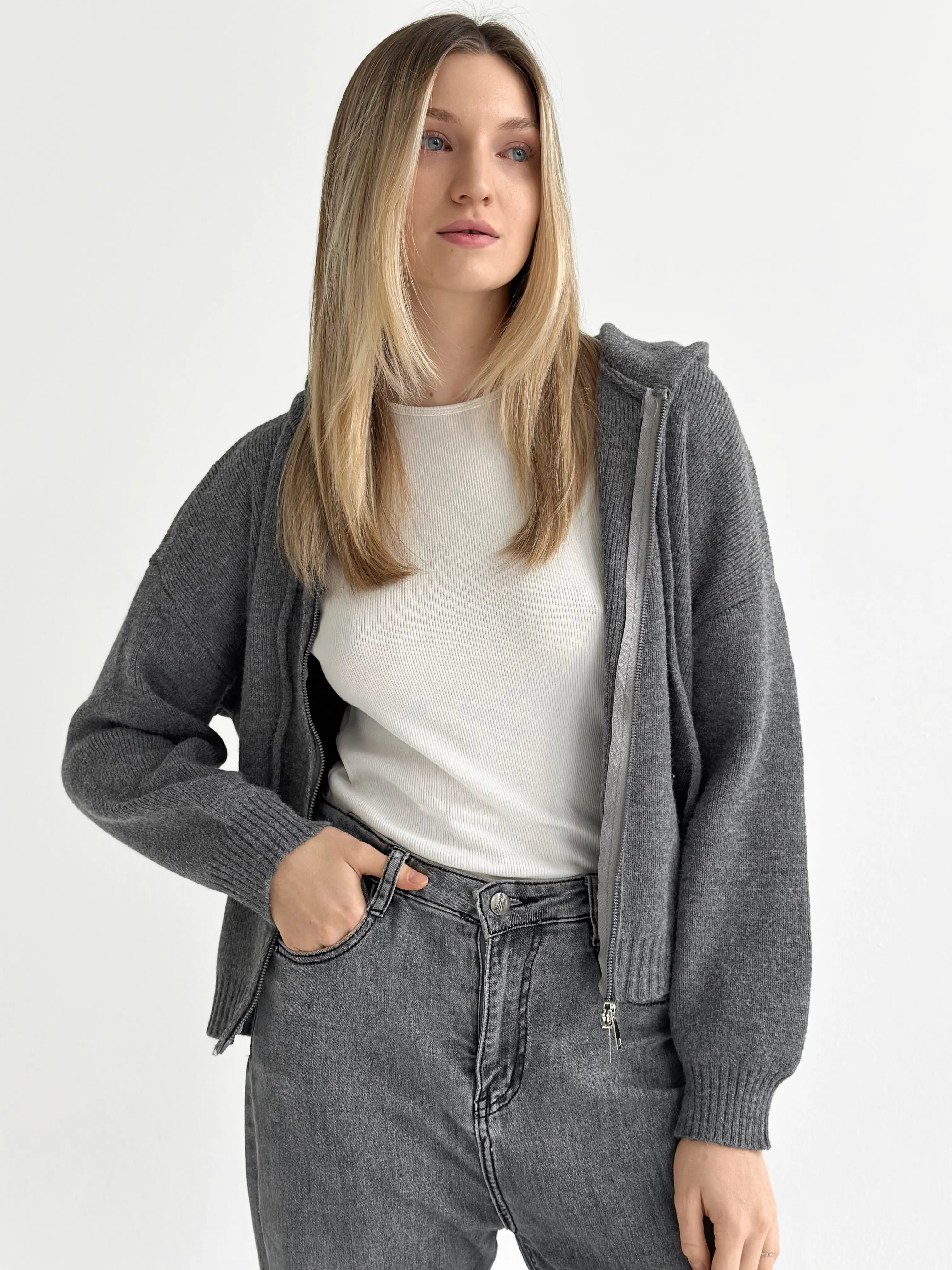 Gray with zipper cardigan