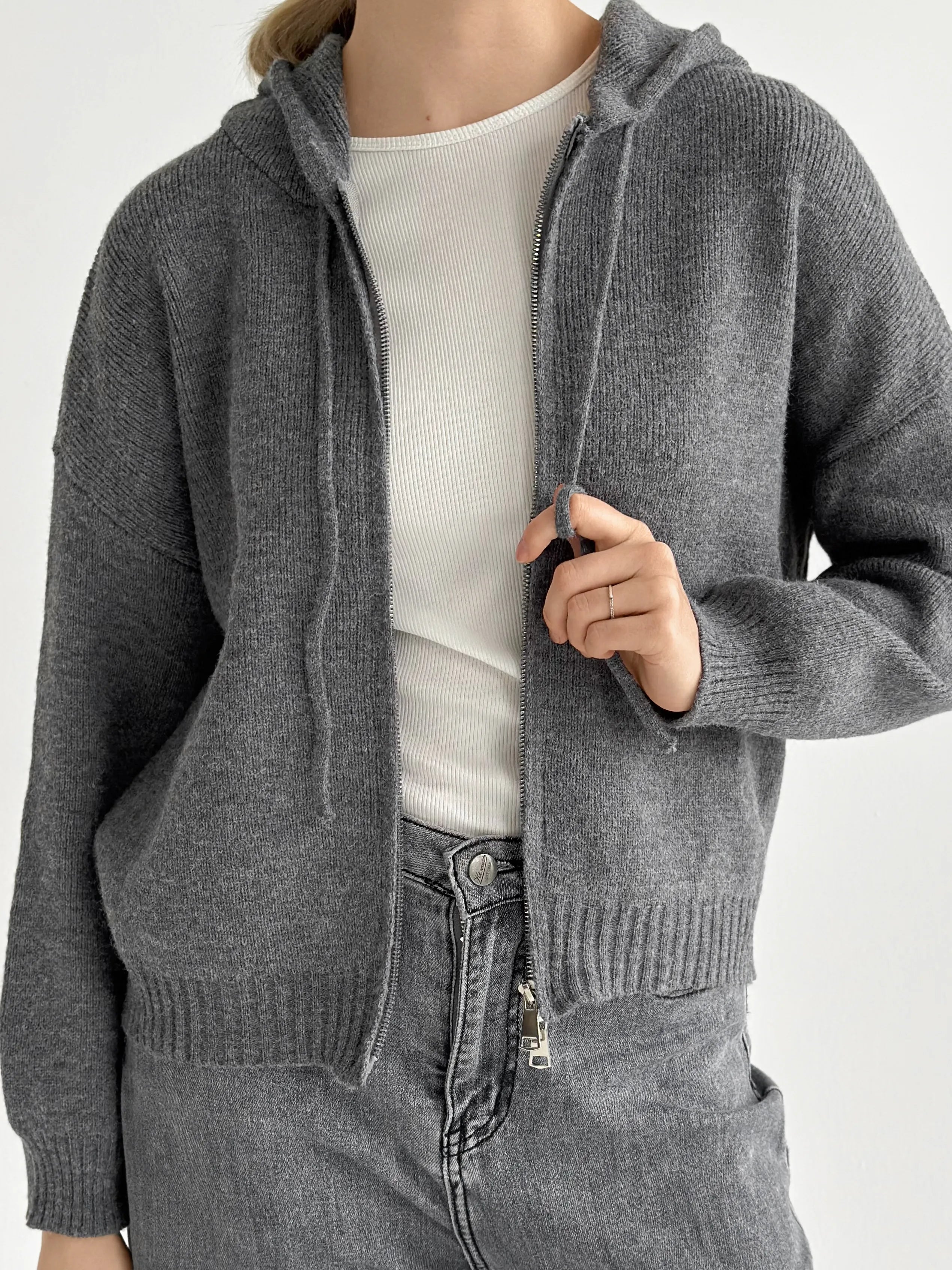 Gray with zipper cardigan