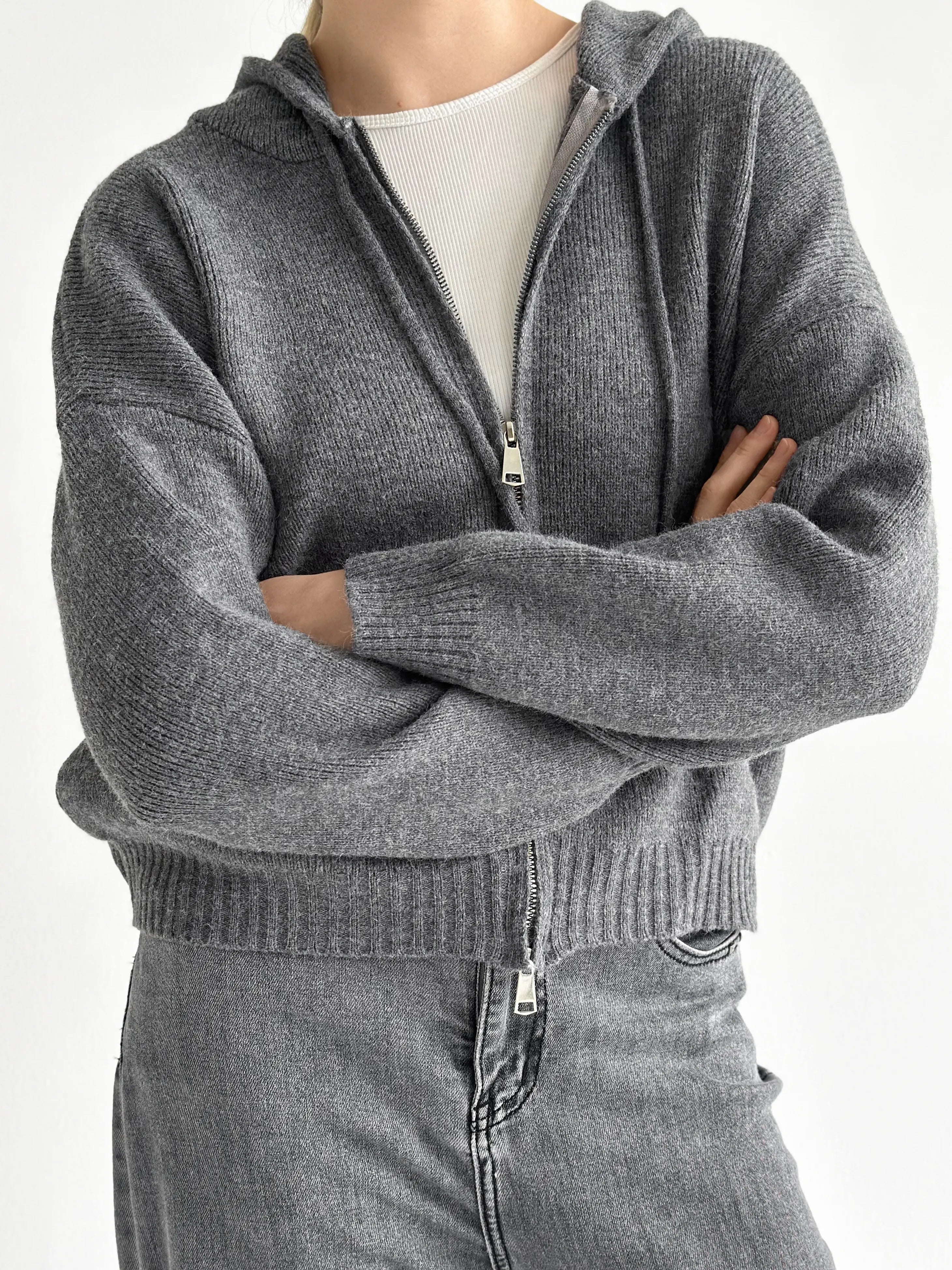 Gray with zipper cardigan