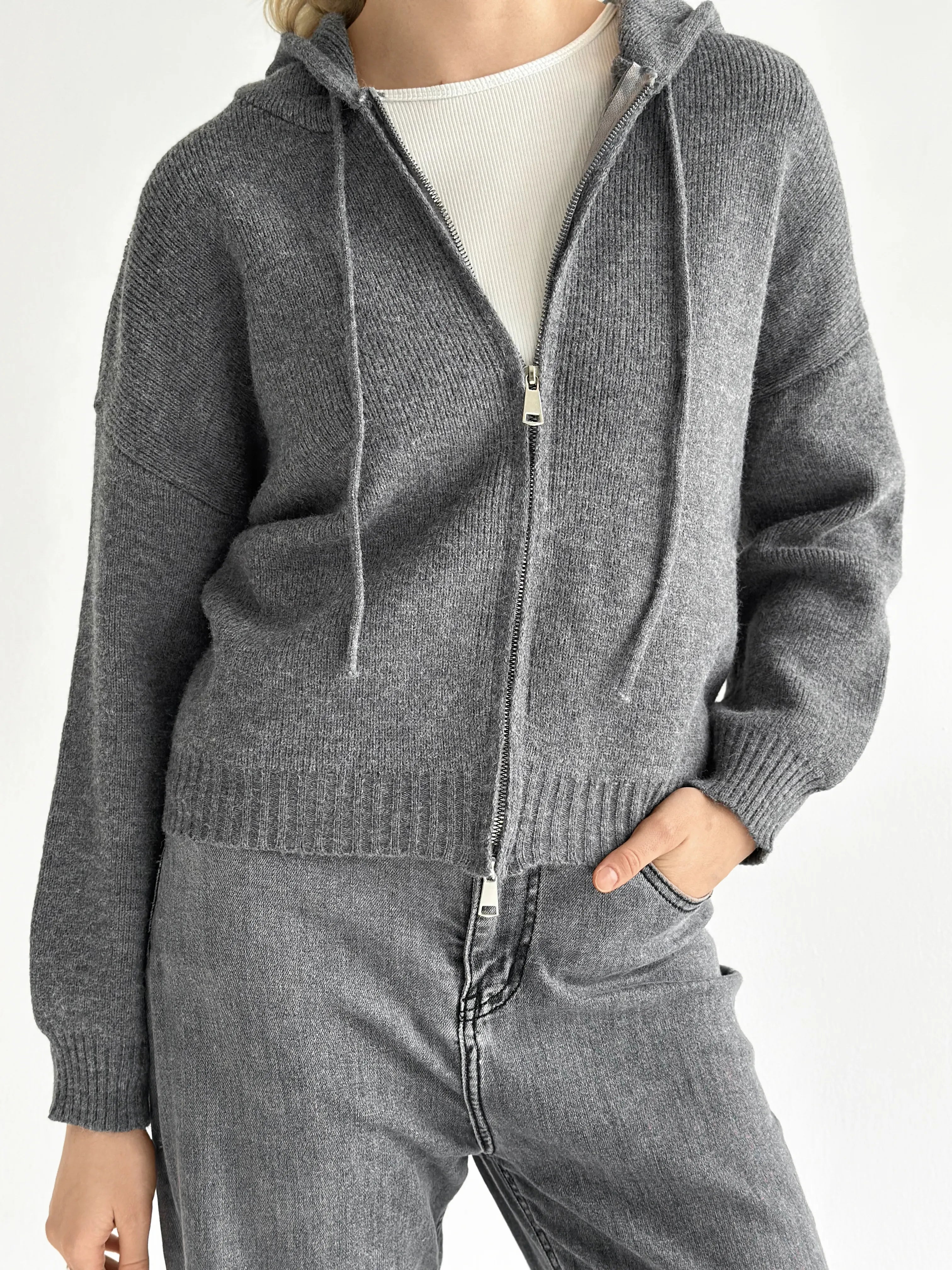 Gray with zipper cardigan