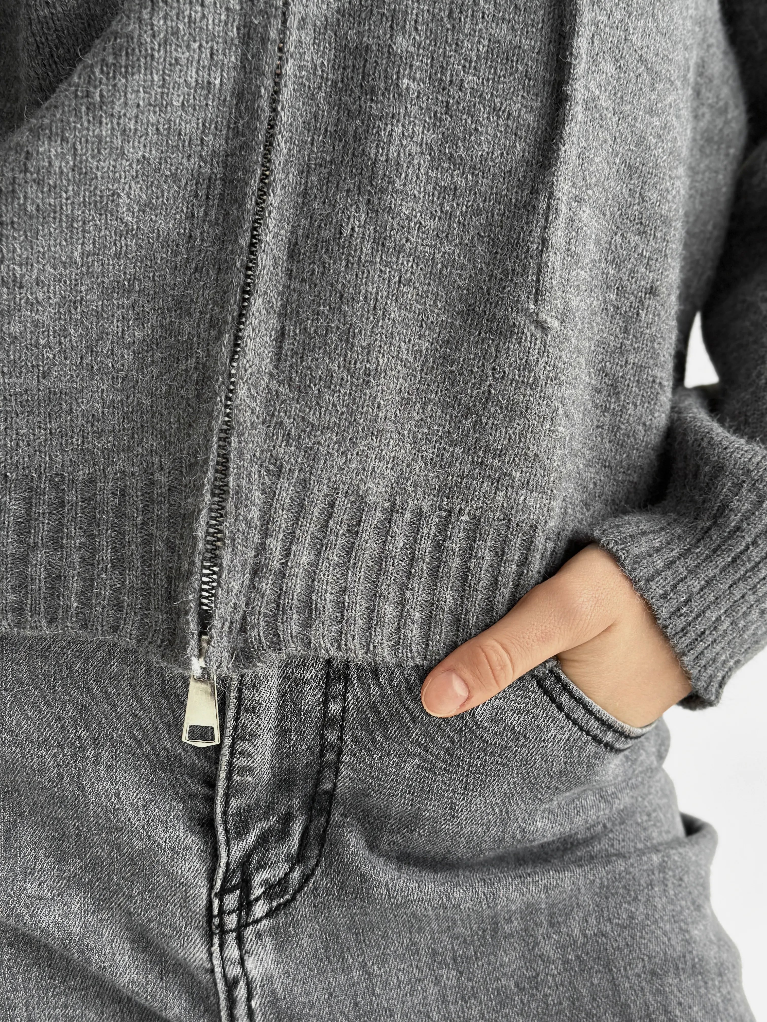 Gray with zipper cardigan