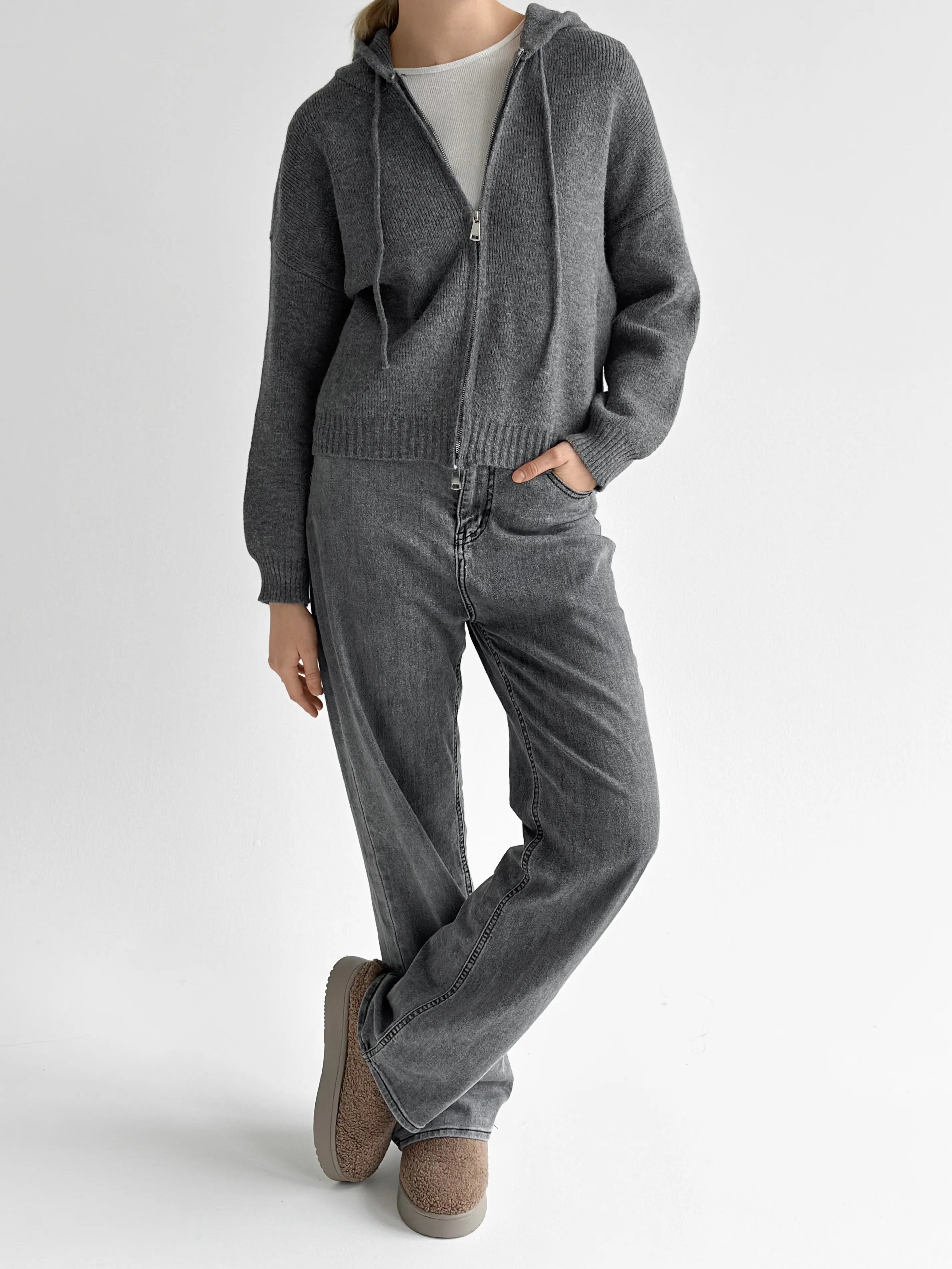 Gray with zipper cardigan