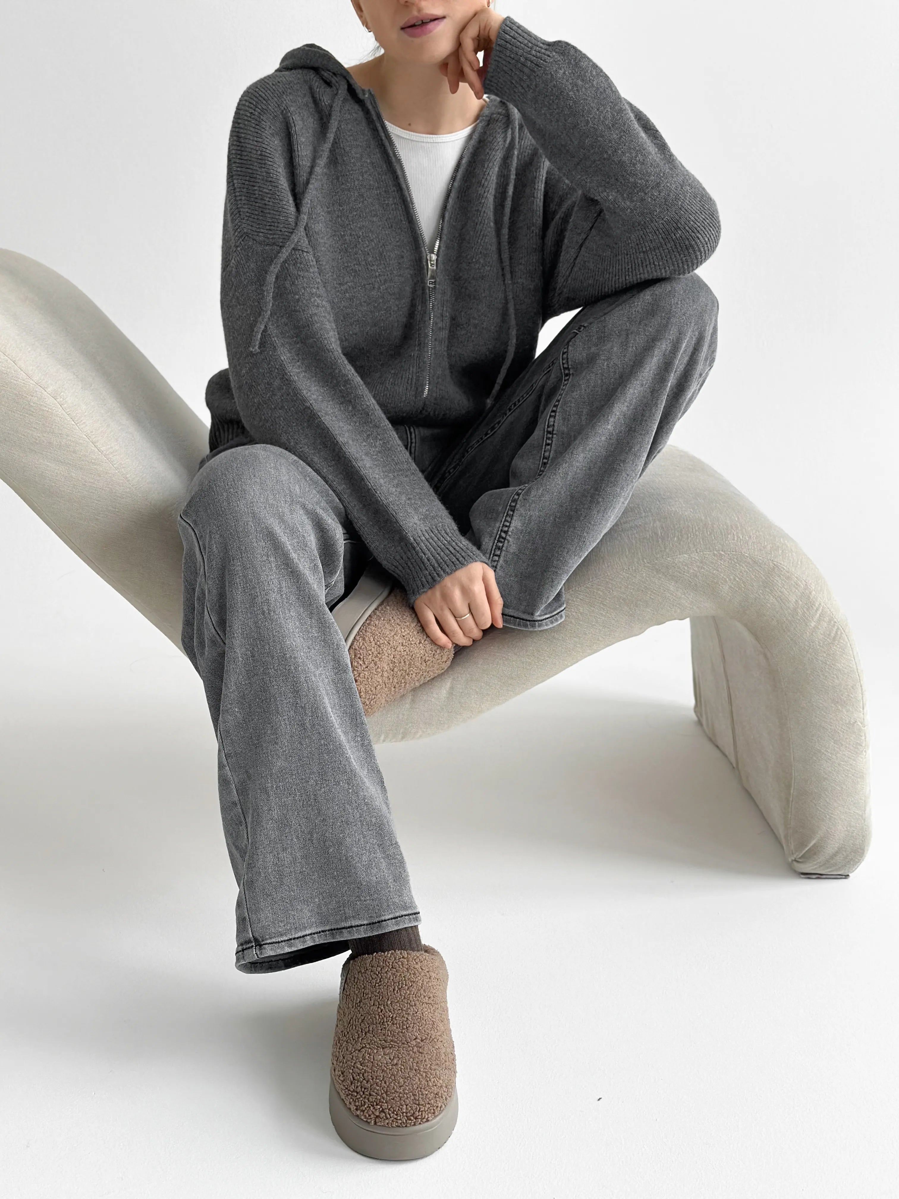 Gray with zipper cardigan