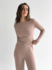 Ribana knitted suit, wide pants and long sleeves