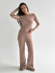 Ribana knitted suit, wide pants and long sleeves