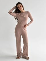 Ribana knitted suit, wide pants and long sleeves