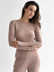 Ribana knitted suit, wide pants and long sleeves
