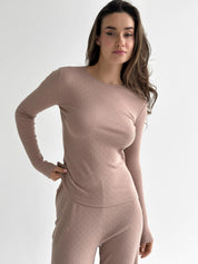 Ribana knitted suit, wide pants and long sleeves