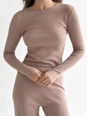 Ribana knitted suit, wide pants and long sleeves