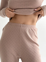Ribana knitted suit, wide pants and long sleeves