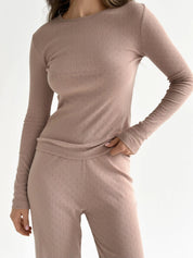 Ribana knitted suit, wide pants and long sleeves