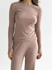 Ribana knitted suit, wide pants and long sleeves