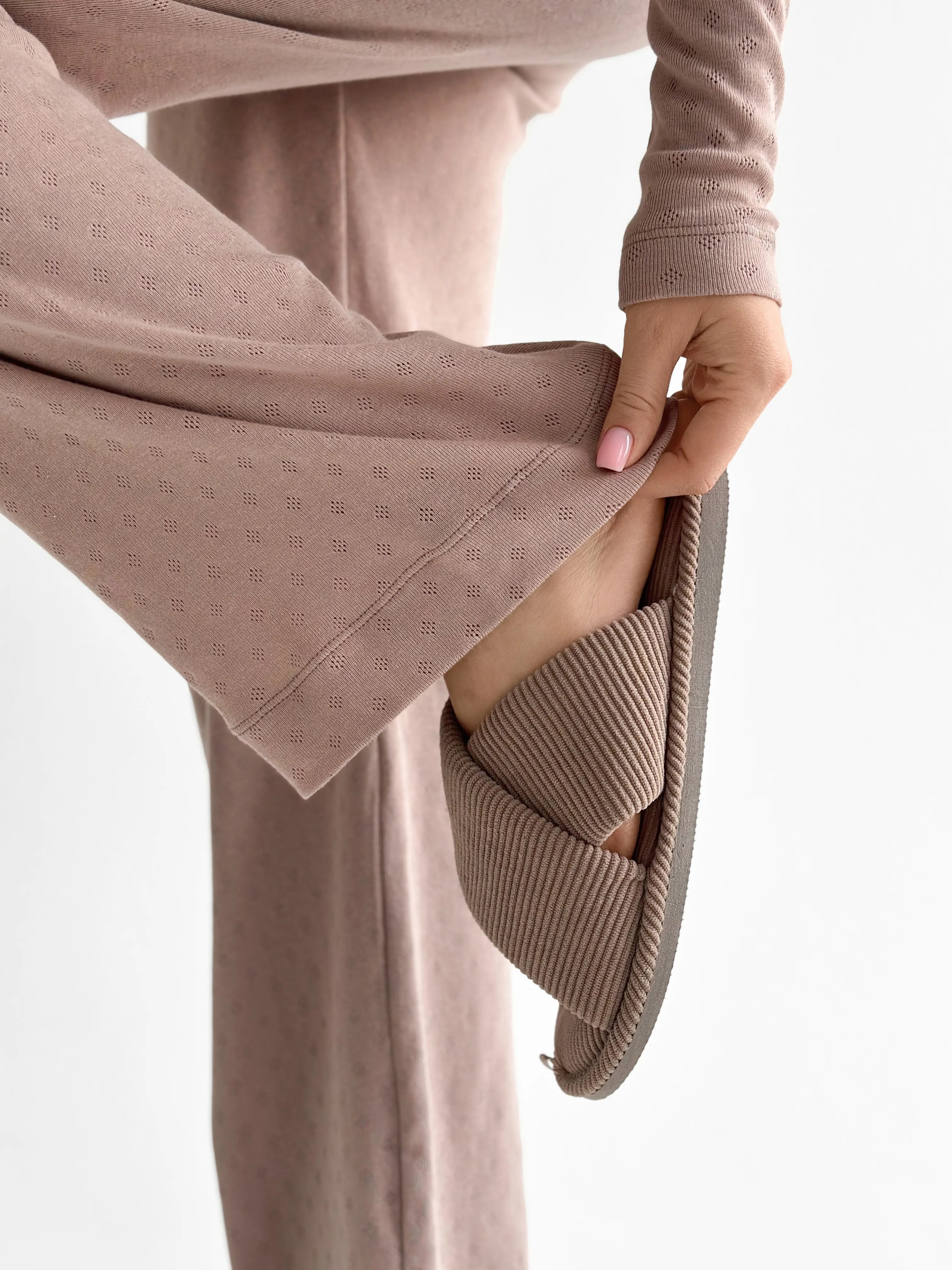 Ribana knitted suit, wide pants and long sleeves