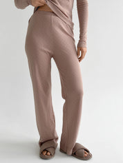 Ribana knitted suit, wide pants and long sleeves