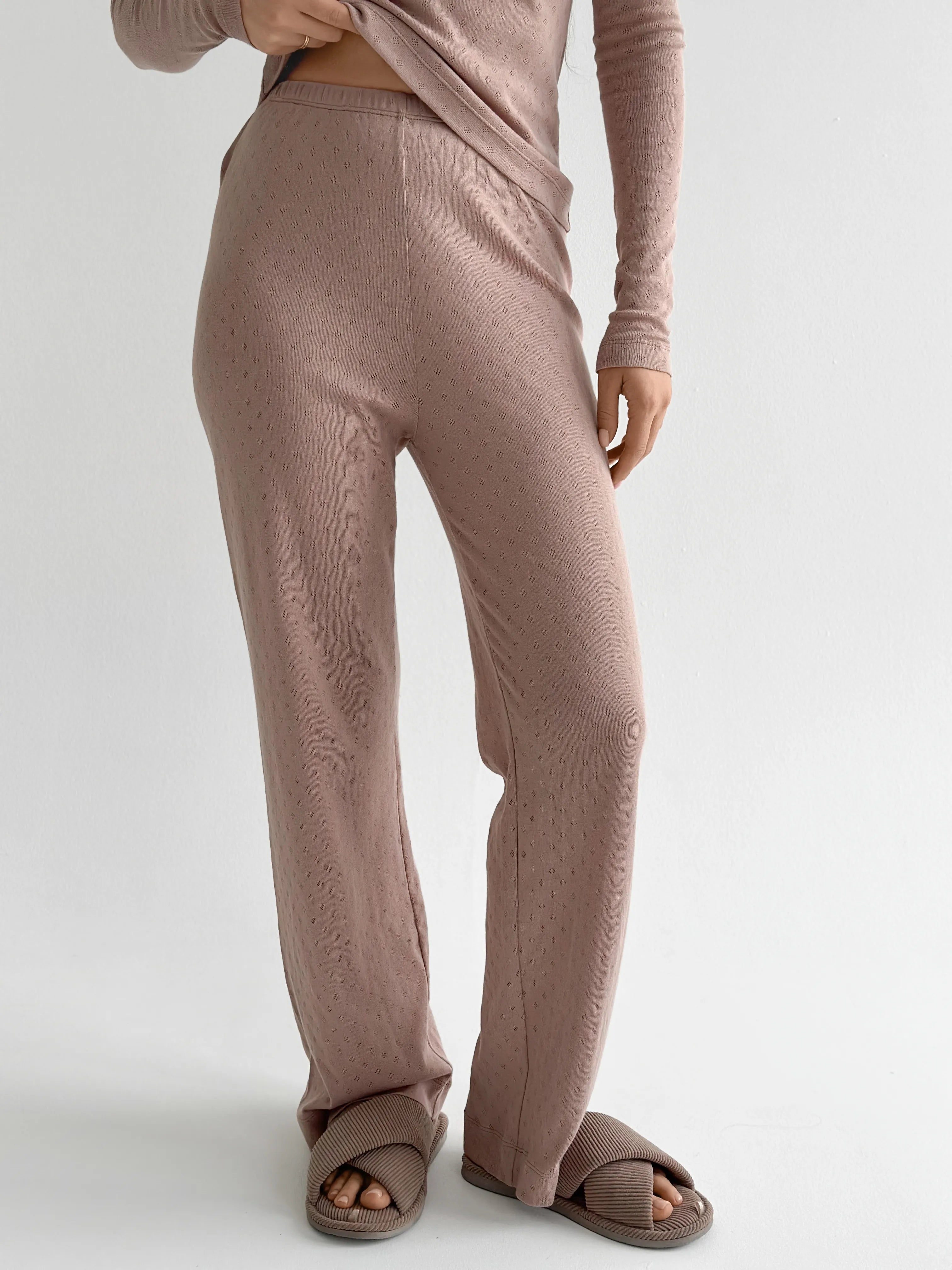 Ribana knitted suit, wide pants and long sleeves