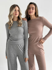 Ribana knitted suit, wide pants and long sleeves