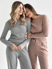Ribana knitted suit, wide pants and long sleeves