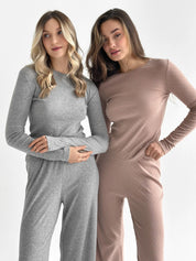 Ribana knitted suit, wide pants and long sleeves