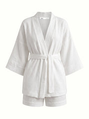 Muslin set 2-layer kimono+shorts white