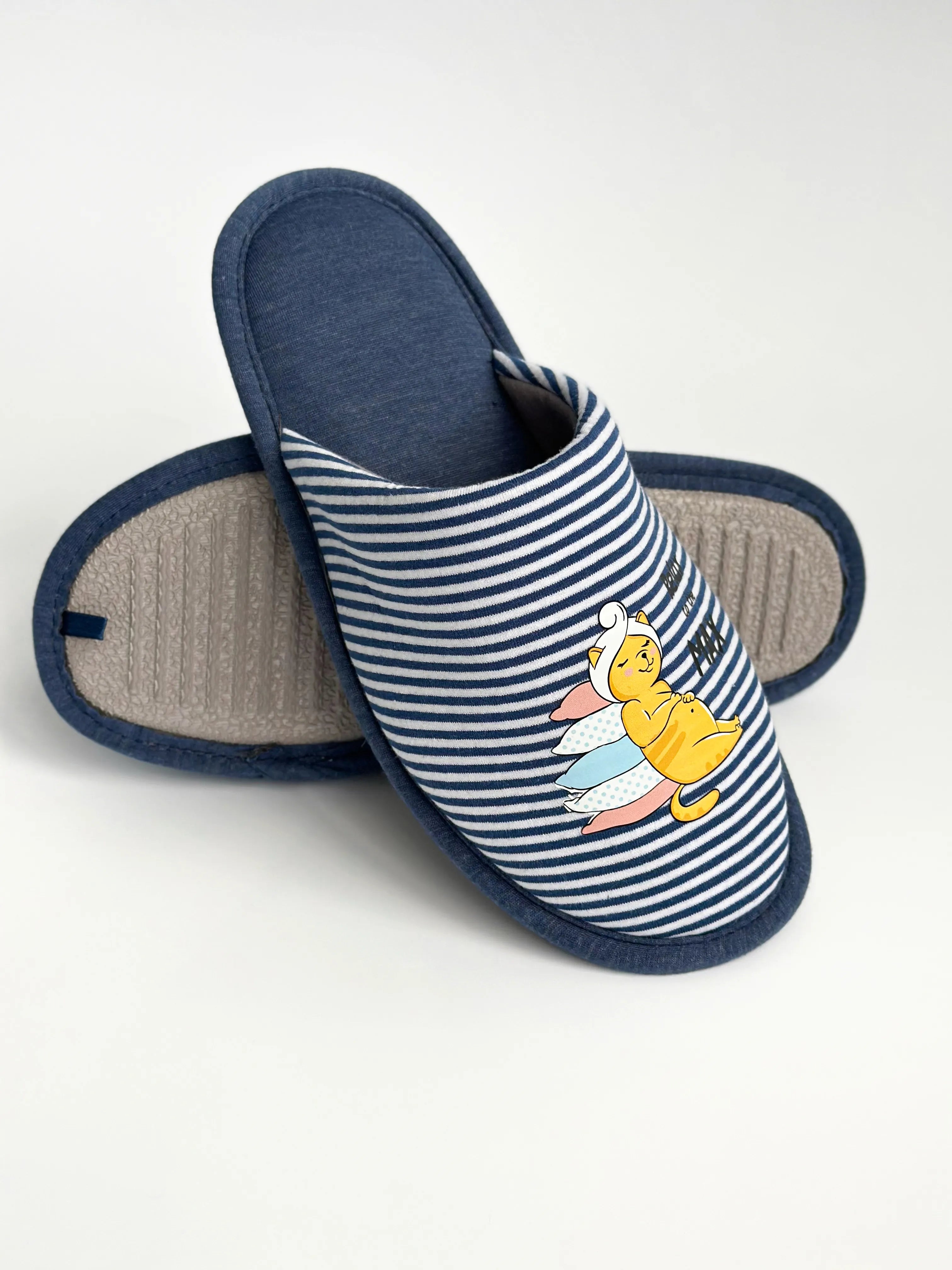 Women's slippers HS-VL closed, blue stripe with PVC sticker