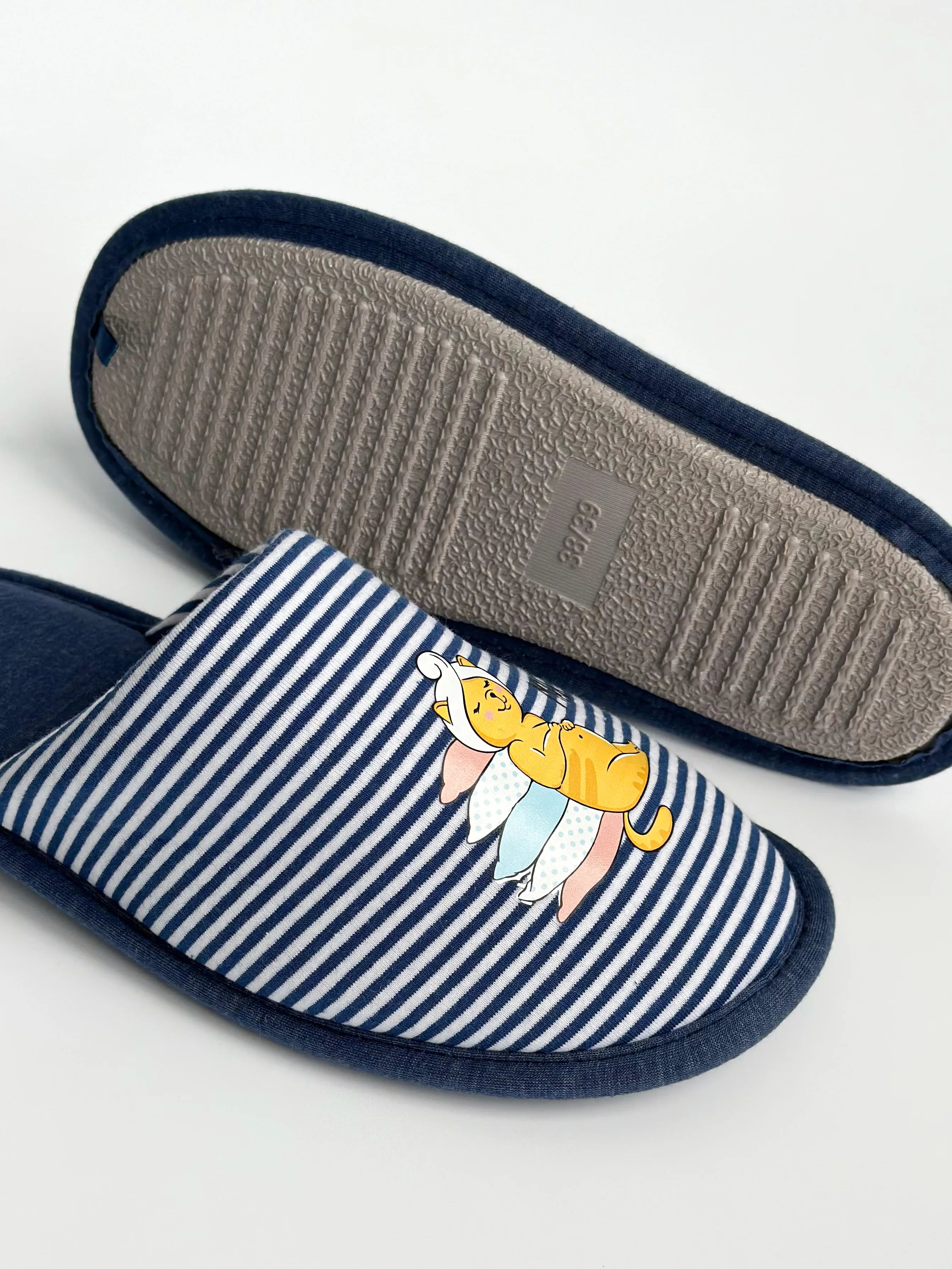 Women's slippers HS-VL closed, blue stripe with PVC sticker
