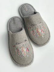 Women's indoor slippers HS-VL closed, gray stripe with PVC sticker