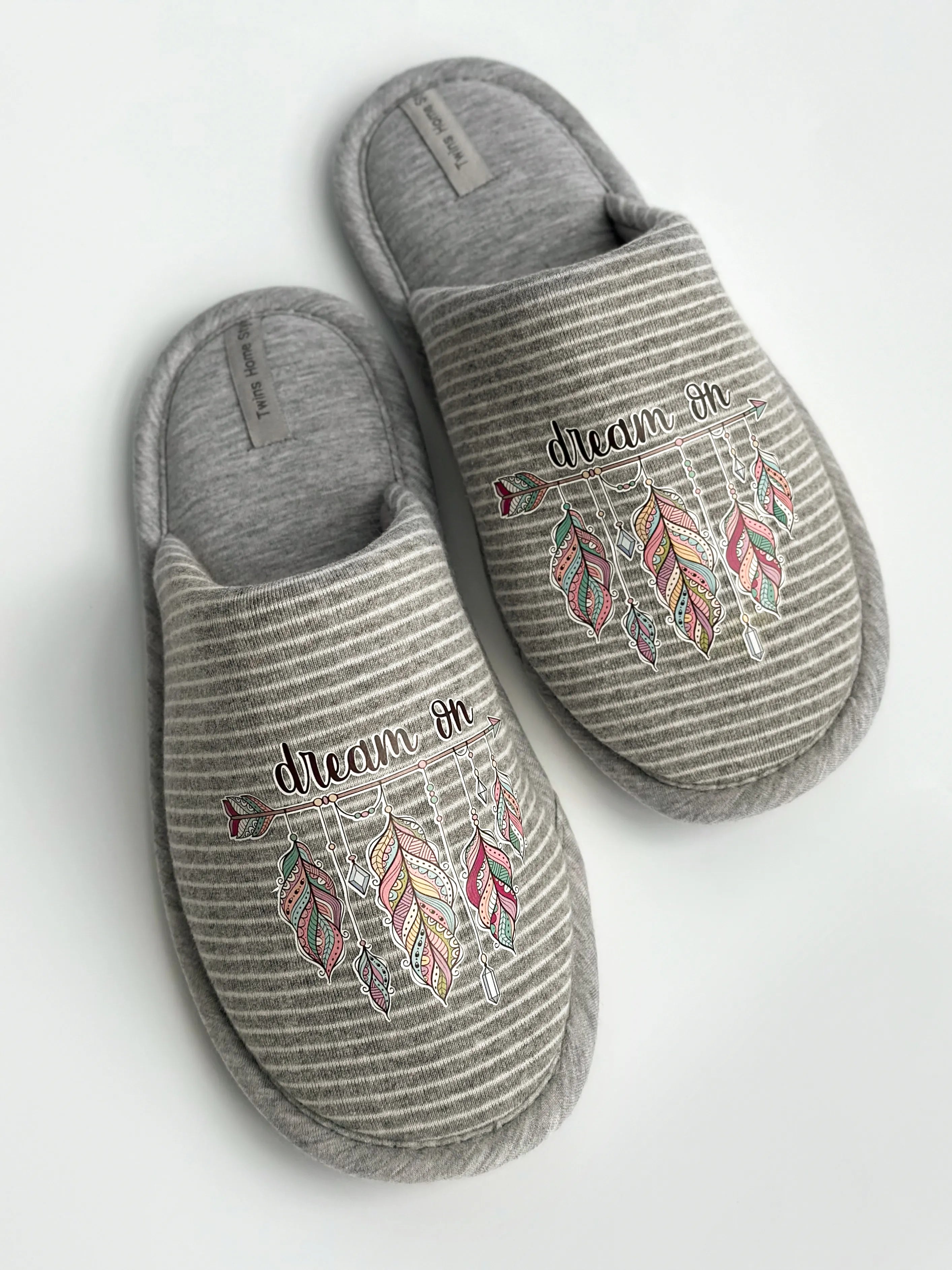 Women's indoor slippers HS-VL closed, gray stripe with PVC sticker