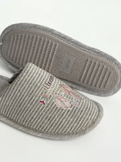 Women's indoor slippers HS-VL closed, gray stripe with PVC sticker