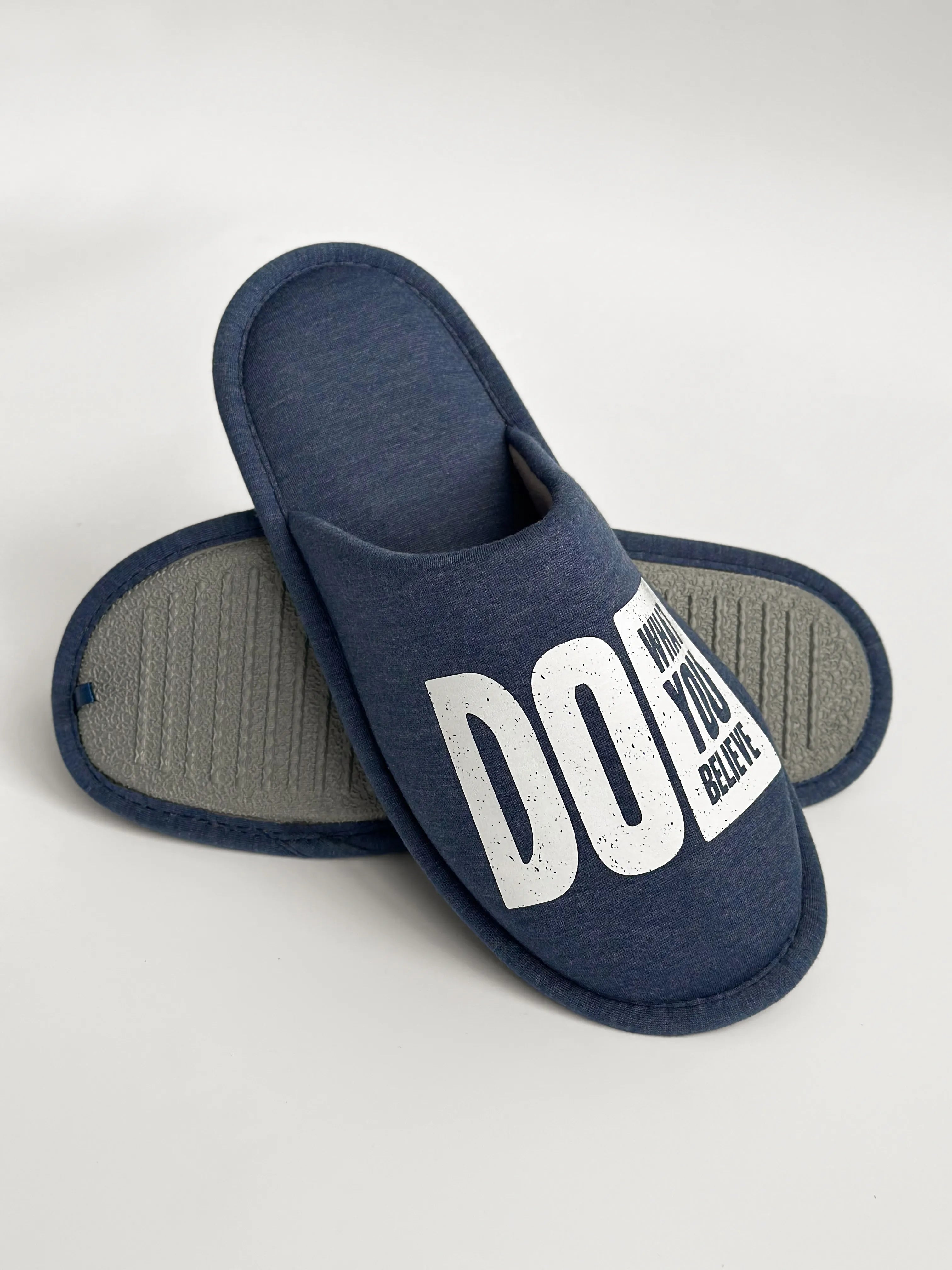 Men's indoor slippers HS-VL closed melange blue with PVC sticker