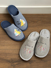 Women's indoor slippers HS-VL closed, gray stripe with PVC sticker