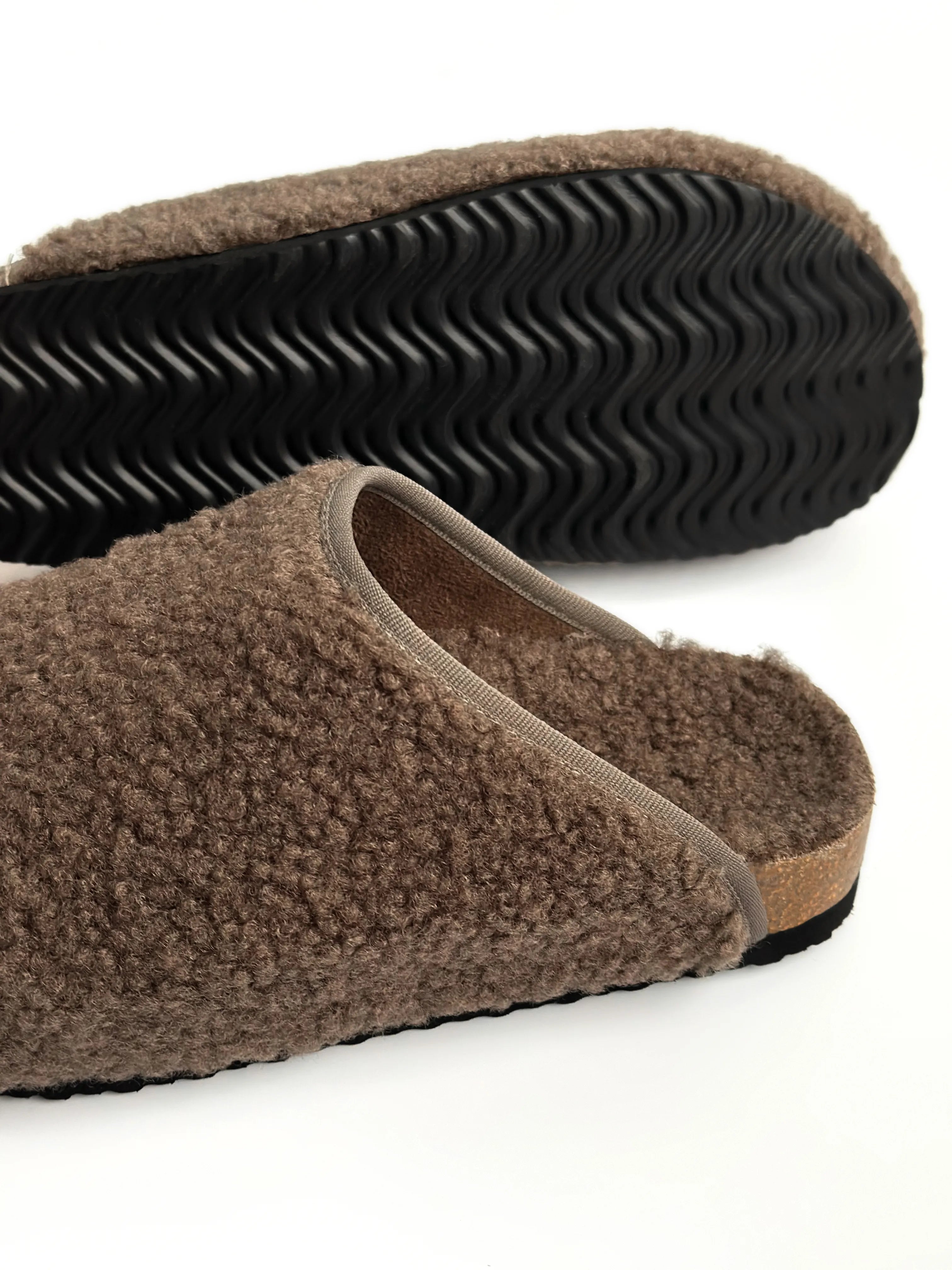 Women's Teddy clogs with edging, brown
