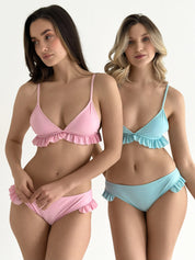 Swimsuit with ruffles, blue