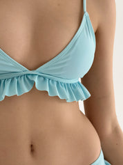 Swimsuit with ruffles, blue