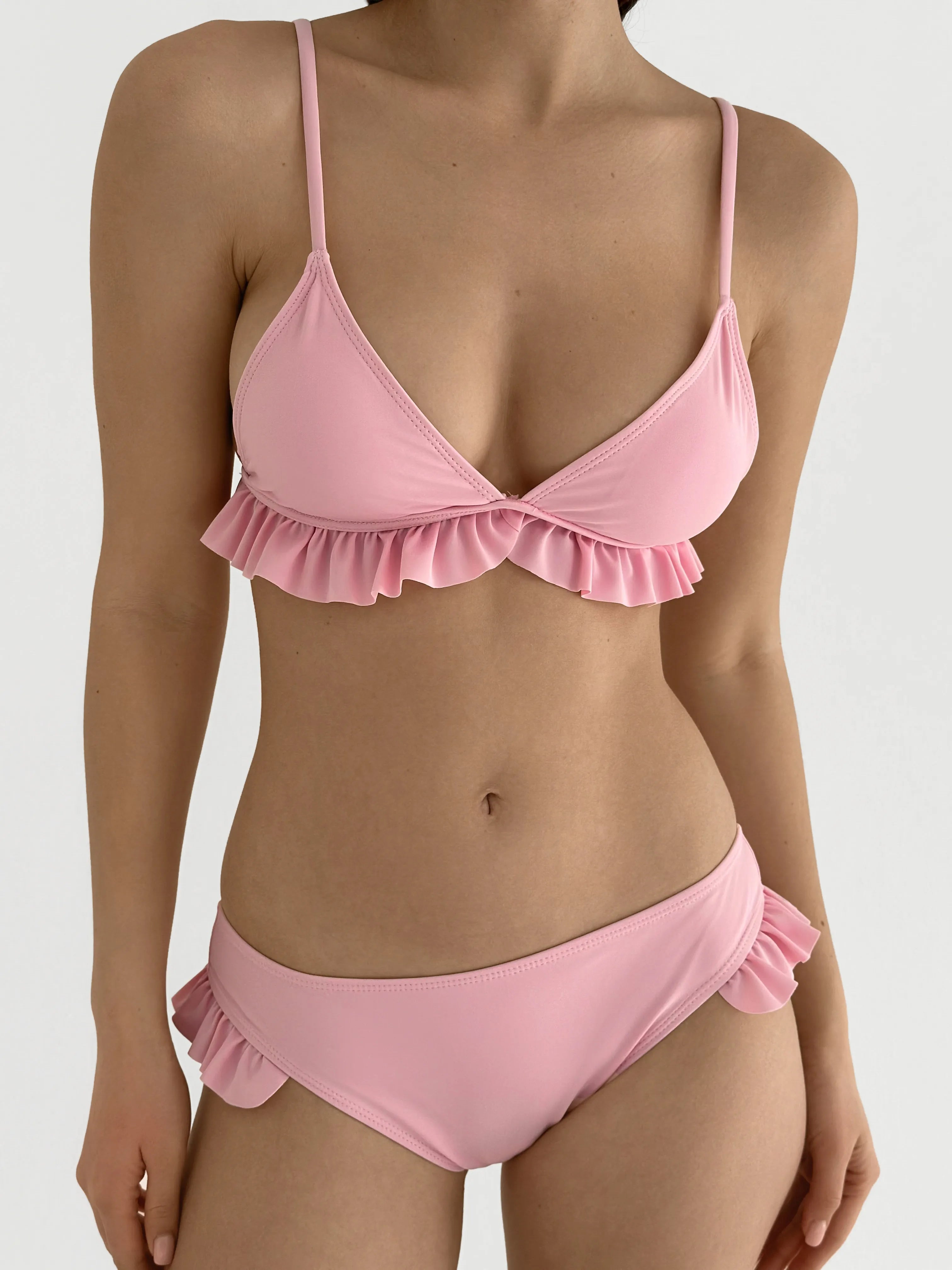 Swimsuit with ruffles, pink
