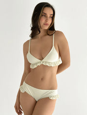 Swimsuit with ruffles, milky