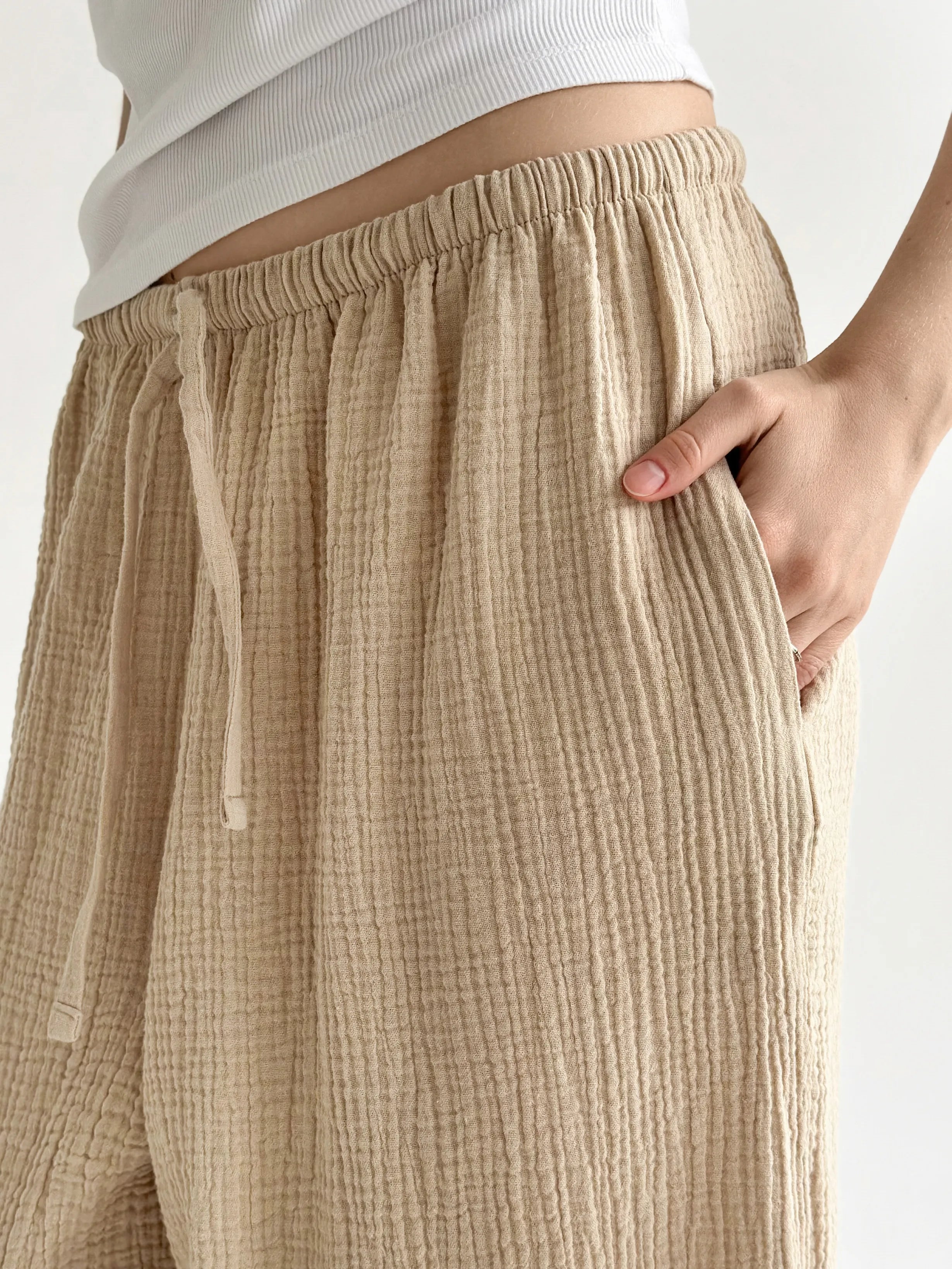 Muslin Pants Mono Harem Pants beige 2-sl.