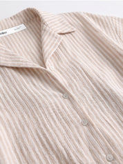 Muslin 2-layer shorts + striped shirt beige suit