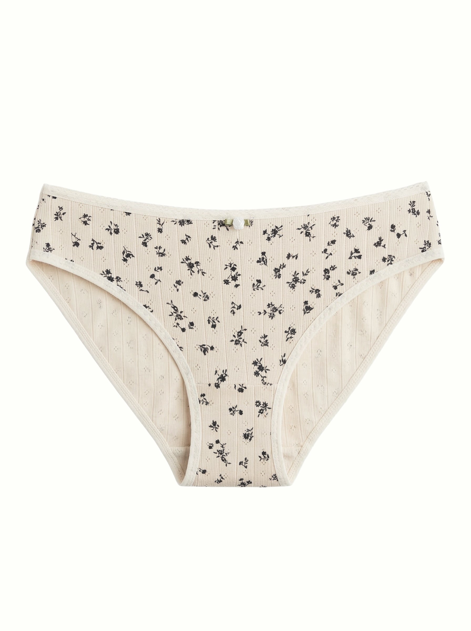 Lingerie Slips Milk with Blue Flowers Ribbed