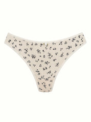 Lingerie Thongs Milk with Blue Flowers Ribbed