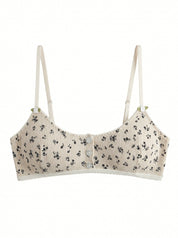Lingerie Top Milk with Blue Flowers Ribbed
