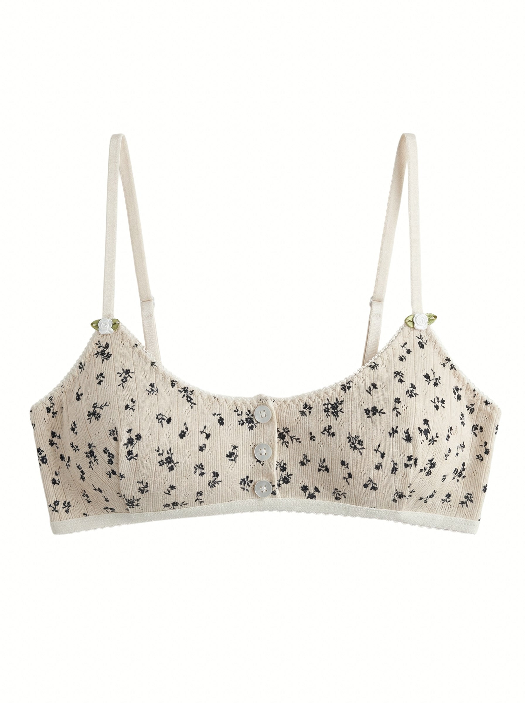 Lingerie Top Milk with Blue Flowers Ribbed