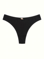 Lingerie Thongs Black Ribbed
