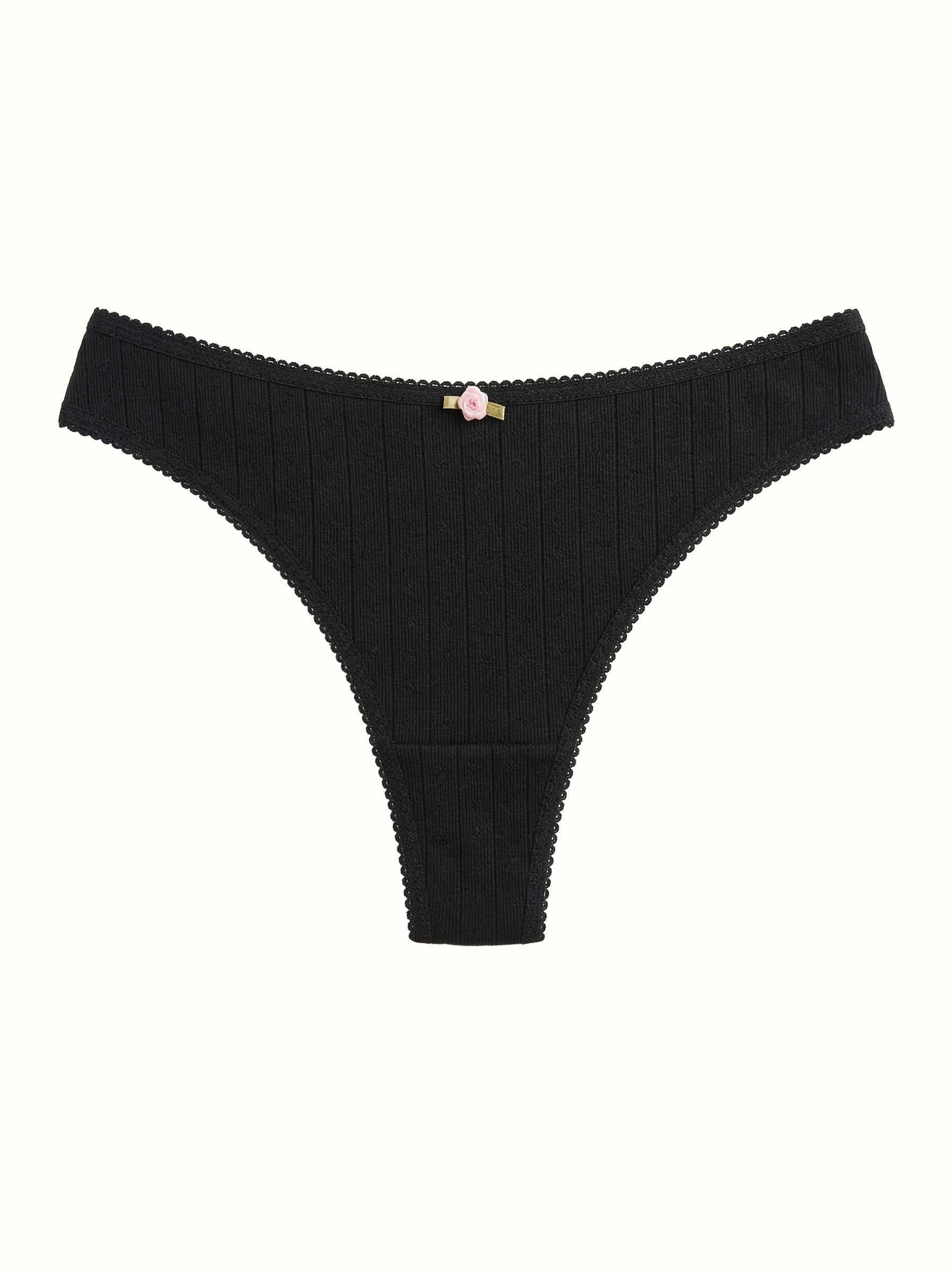 Lingerie Thongs Black Ribbed
