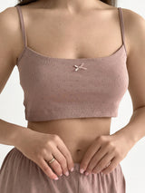 Ribbed top with mink trims
