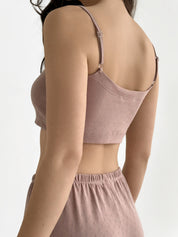 Ribbed top with mink trims